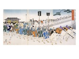 Samurai Warriors on the March (Colour Woodblock Print)