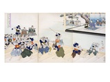 Warlord Watches Samurai Practising their Swordplay (Colour Woodblock Print)