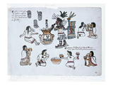 Aztec Pulque Deity Blowing on a Tube Above a Jar of Pulque and Men Drinking Pulque