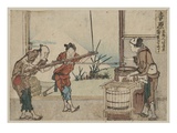 An Older Man and Two Young Apprentices Manually Operating a Stirring Device  Yoshiwara