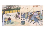 Warriors Playing a Kind of Polo (Colour Woodblock Print)