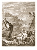 Deucalion and Pyrrha Repeople the World by Throwing Stones Behind Them  1731 (Engraving)