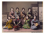Group of Geisha Girls Playing Musical Instruments (Hand Coloured Albumen Print on Card)