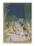On the Lawn  Illustration for 'Fetes Galantes' by Paul Verlaine (1844-96) 1923 (Pochoir Print)
