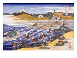 Fuji from the Ford at Kanaya (Colour Woodblock Print)