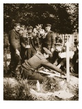 Marine Riflemen Decorate a Grave at Nieuport Cemetery  1915 (Sepia Photo)
