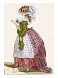 Lady's Elaborate Gown in Burgundy and Green  Engraved by Dupin  Plate No200