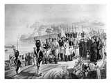 Napoleon (1769-1821) Arriving on the Island of Elba  1814 (Litho) (B/W Photo)