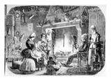 Evening Gathering in a Farm in Calvados  from L''Illustration'  1856 (Engraving) (B/W Photo)