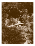 Claude Monet on the Japanese Bridge in His Garden at Giverny  C1920 (B/W Photo)