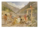Pilgrims at Gangootree  from 'India Ancient and Modern'  1867 (Colour Litho)