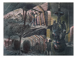 Cross-Section of a Coal Mine  Engraved by Jules Ferat (B1819) 1889 (Colour Litho)