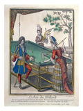 A Game of Billiards  Late Seventeenth Century (Coloured Engraving)