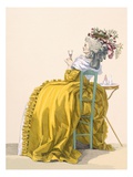 Lady Reclines on Chair Drinking Champagne  Engraved by Dupin  Plate No193