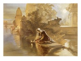 Indian Woman Floating Lamps on the Ganges  from 'India Ancient and Modern'  1867 (Colour Litho)