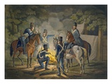 Prussian Hussars on a Night Picket  C1799-1802 (Colour Litho)