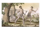 Inhabitants of New Caledonia  from 'Costume Dei' (Colour Engraving)