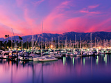 Boats Moored in Harbor at Sunset  Santa Barbara Harbor  Santa Barbara County  California  USA