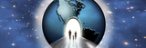 Family Walking Through Door Earth Globe