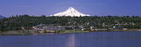 Buildings at the Riverside with a Snowcapped Mountain in the Background  Mt Hood  Hood River  Ho