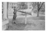 Soldier Plays His Bugle into a Huge Megaphone at Fort Totten  Bayside Queens New York