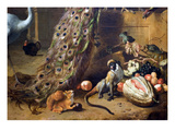 Monkey and Squirrel with Melon from Peacocks (Detail)