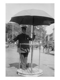 Policeman Directs Traffic from Underneath an Umbrella in Newport  Rhode Island