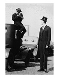 Photographer Mounts Himself on Roof of a Car to Shoot a Pictures of Exceedingly Tall Men in Top Hat