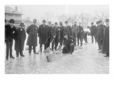 Curling in Central Park with Men Having Brooms at the Ready over the Ice