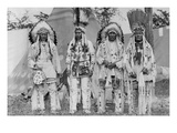 Four Native American Chiefs in Traditional Clothing and Feathered Bonnet