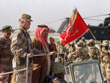 Gen H Norman Schwarzkopf with Saudi Arabian King Fahd Reviewing Troops