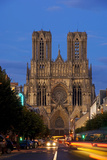 Reims Cathedral at dusk in Champagne France