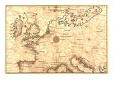 Portolan Map of Spain  England  France  Germany  the British Isles