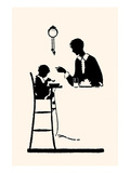 Homemaker or Maid Serves Small Boy in a High Chair