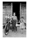 Beautiful Children with Bike and a Cat