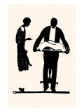 Butler Holding a Tray Takes Instruction from the Lady of the Home