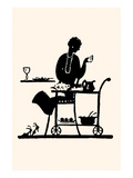 Homemaker Takes Items from a Serving Cart