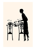 Homemaker Sets Table with a Bouquet of Flowers