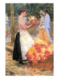 Woman Sells Flowers