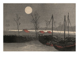Sailboats Moored under the Moon