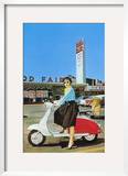 Woman on Scooter  Retro