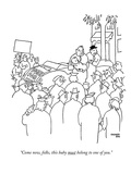 "Come now  folks  this baby must belong to one of you" - New Yorker Cartoon