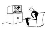 Man watching televised ball game looks over his shoulder for ball that pla… - New Yorker Cartoon