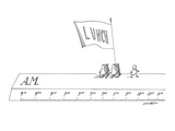 Man leads a group of men carrying a banner that reads 'Lunch' across the t… - New Yorker Cartoon