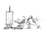 Angelic-looking muse holding back artist from painting - New Yorker Cartoon
