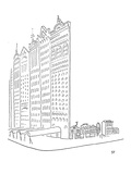 Large impressive facades stand in front of smaller homes - New Yorker Cartoon
