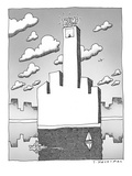 New Trump building West side shore  in shape of obscene gesture - New Yorker Cartoon