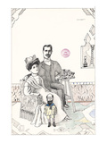 Family portrait with a small bearded man dressed as a child - New Yorker Cartoon