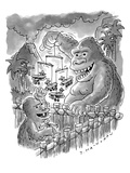King Kong playing with Baby Kong  The infant is batting at a biplane mobi… - New Yorker Cartoon