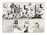 Clock maker working on clock Various clocks on shelf and watches in displ… - New Yorker Cartoon